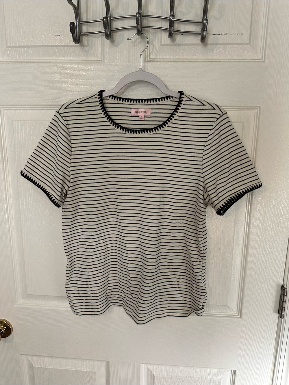 Striped Short Sleeve Tee with Contrast Trim